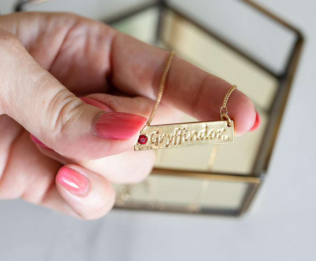 Harry Potter Gryffindor Script Bar Necklace with Stone