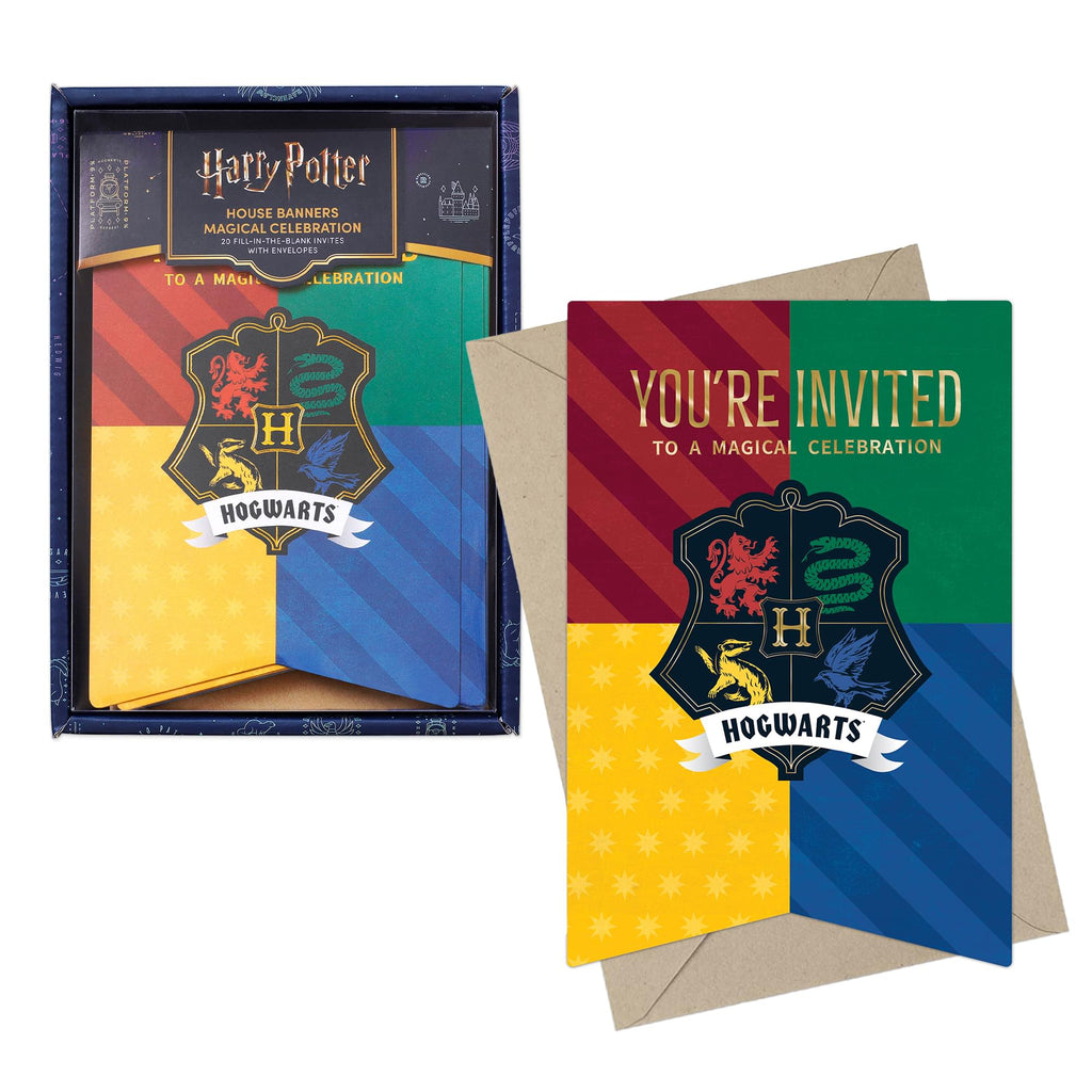 Harry Potter Hogwarts House Banner Birthday Invitation & Envelope Box Set
