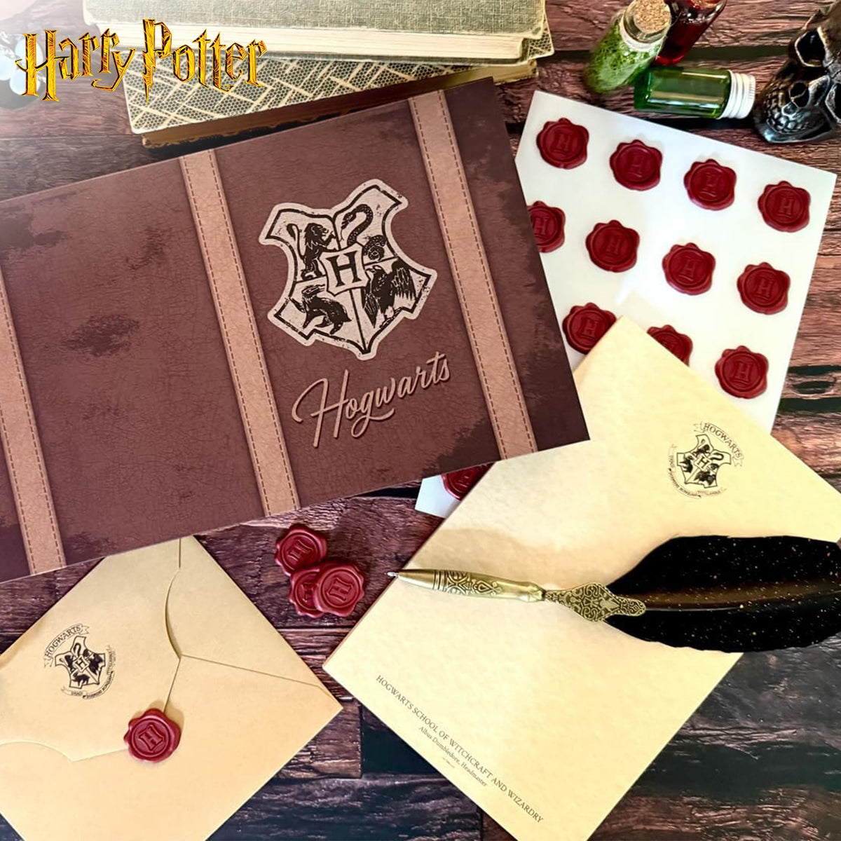 Harry Potter Hogwarts Boxed 20-Piece Stationery Set with Wax Seals & Feather Pen