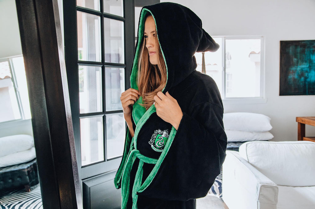 Harry Potter Slytherin Hooded Bathrobe for Adults | One Size Fits Most