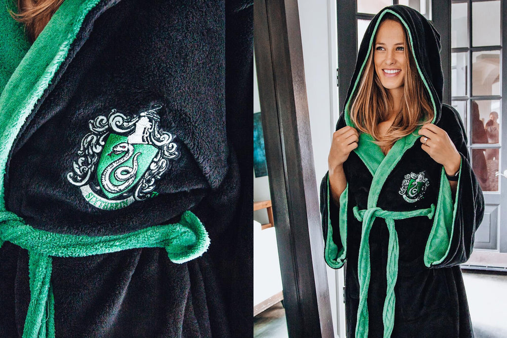 Harry Potter Slytherin Hooded Bathrobe for Adults | One Size Fits Most