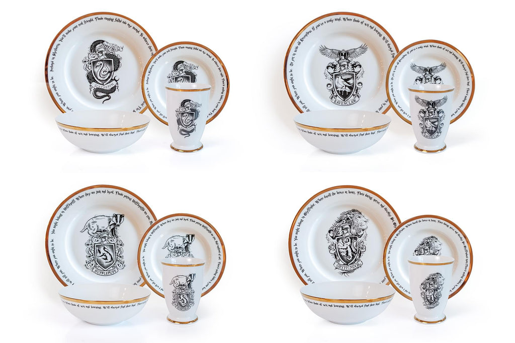 Harry Potter Hogwarts House Logos 16-Piece Ceramic Dinnerware Set