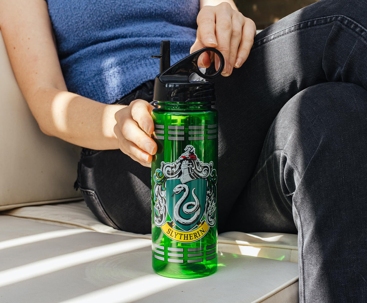 Harry Potter Slytherin Crest Water Bottle With Handle Lid | Holds 20 Ounces