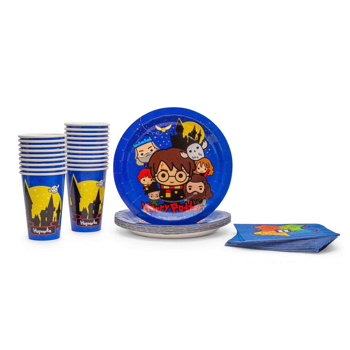 Harry Potter Chibi Friends 60-Piece Party Tableware Set | Cups, Plates, Napkins