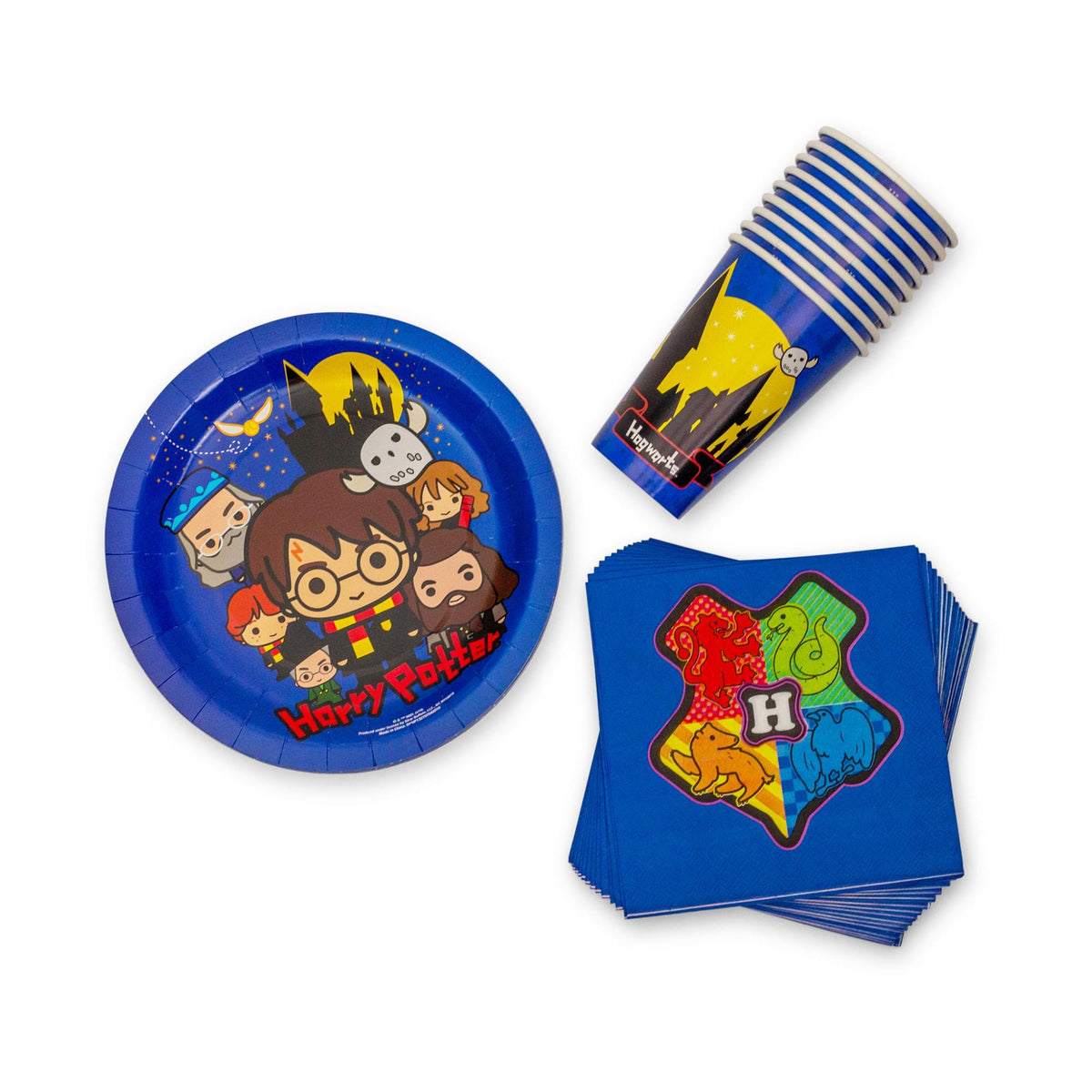 Harry Potter Chibi Friends 60-Piece Party Tableware Set | Cups, Plates, Napkins