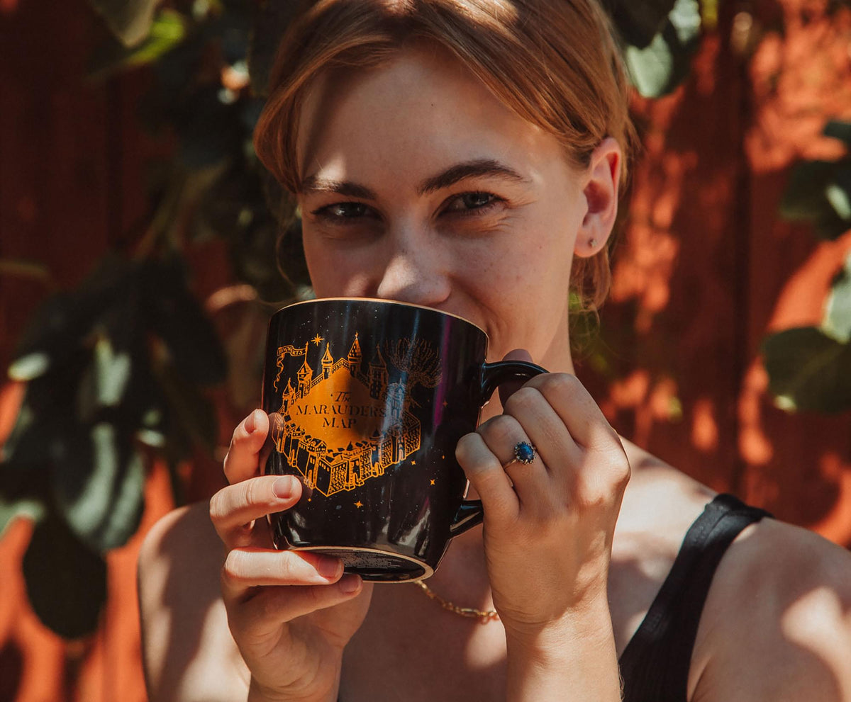 Harry Potter Marauder's Map Black and Gold Ceramic Mug | Holds 18 Ounces