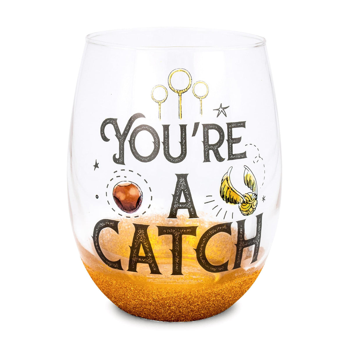Harry Potter Quidditch "You're A Catch" Teardrop Stemless Wine Glass | 20 Ounces