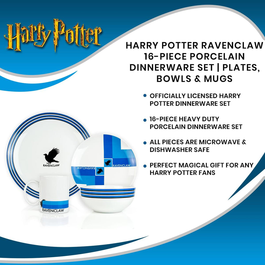Harry Potter Ravenclaw 16-Piece Porcelain Dinnerware Set | Plates, Bowls & Mugs