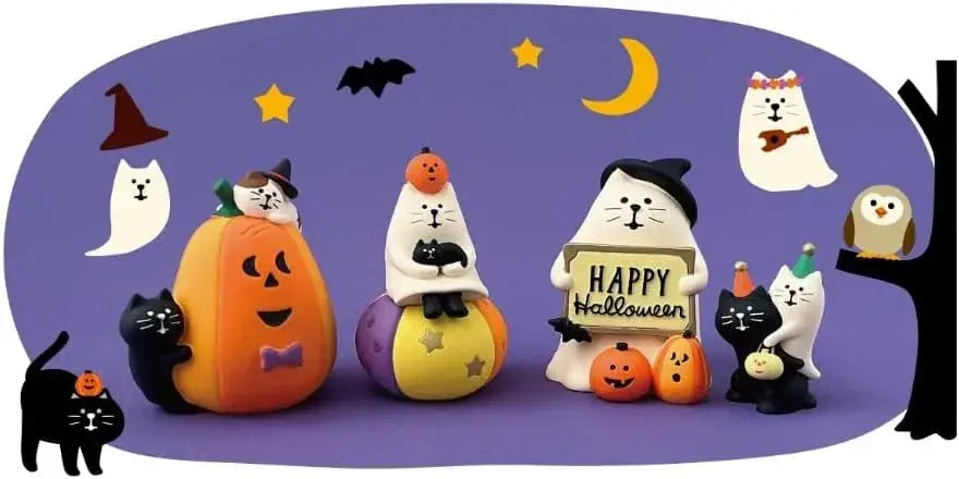 Decole Ghost Cat Pumpkin Halloween Figurine 5 x 5.2 x 7.8 cm