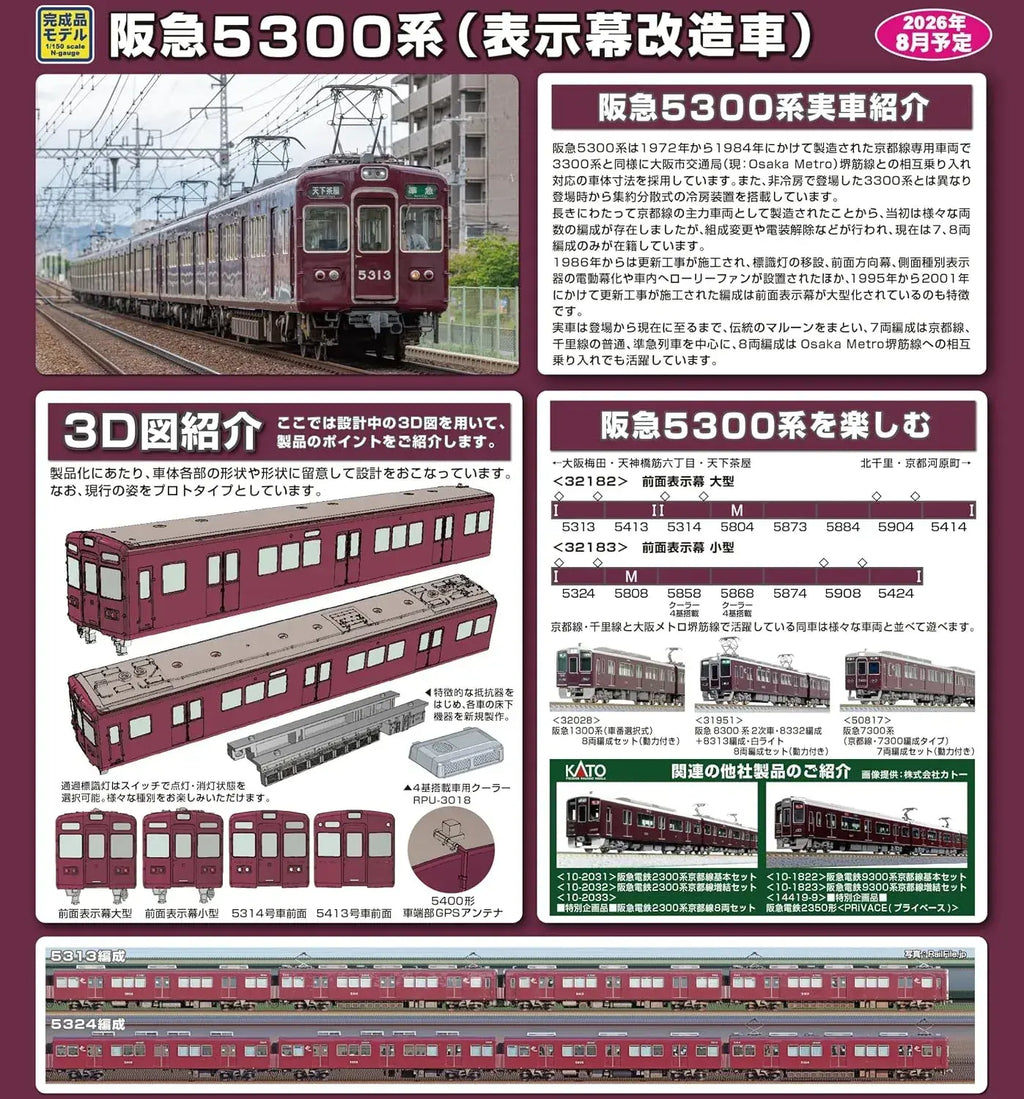 Greenmax Hankyu 5300 N Gauge 8-Car Powered Set with Stickers
