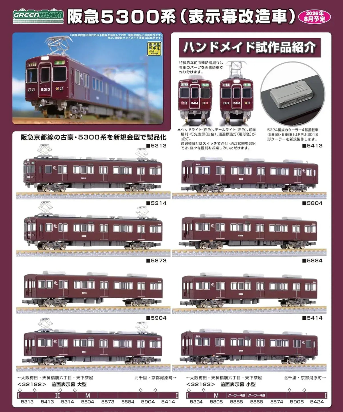 Greenmax Hankyu 5300 N Gauge 8-Car Powered Set with Stickers